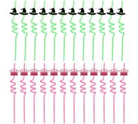 SAVITA 24 Pièces Amusante Paille à Boire, Vertes et Roses Pailles Couronne et Chapeau de Sorcière Cadeaux De Fête Magicien pour Anniversaire Halloween Fêtes à Thème