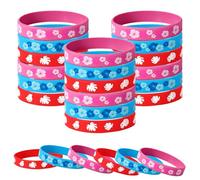 SAVITA 24pcs Bracelets en Silicone Animés, Bracelets à Imprimé Floral sur le Thème du Dessin Animé Mignon Cadeaux de Fête à Thème Hawaïen Rouge Bleu et Rose pour Décorations de Fête d'Anniversaire