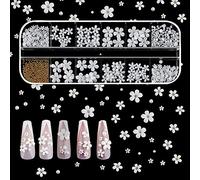 SAVITA 250 Pièces 12 Tailles Fleurs Ongle Nail Art 3D, Breloques pour Ongles Acryliques Accessoires pour Plats Ongles pour Conceptions d'Art d'Ongle Bricolage Fabrication de Bijoux (Blanc)