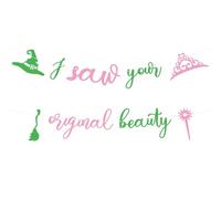 SAVITA 2pcs Bannières Fête Sorcière, Pré-Enfilées Rose et Vert Bannière I Saw Your Original Beauty Décorations et Fournitures Fêtes d'Anniversaire Thème Princesse Sorcière Aucun Bricolage Requis