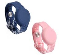 SAVITA 2pcs Bracelet pour Enfants pour AirTag, Étanche Silicone Aînés Réglable Anti-Perte Support pour Cacher Le Traqueur GPS (Rose, Bleu Foncé)