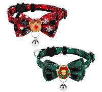 SAVITA 2pcs Collier Chat Noël, 18-30cm Réglable Collier de Chat avec Noud Papillon Détachable Collier de Chat avec Cloches Collier de Chat Mignon pour Chat Couronne de Noël