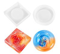 SAVITA 2pcs Moule Cendrier, Moules à Cendriers Flexibles en Silicone de Forme Ronde et Carrée Adaptés au Moulage Résine et Loisirs Créatifs (Blanc)