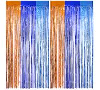SAVITA 2pcs Rideau d'Éventail à Franges Papier Métallisé Orange & Bleu, 100x200cm Décoration Fête d'anniversaire à Franges Accessoires Photo Maléfiques Fond pour Fournitures Décoration