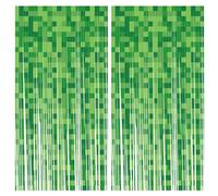 SAVITA 2pcs Rideau Frange Vert de Pixels, 200cm Long Rideau à Franges en Aluminium Toile Fond pour Une Fête Jeu Fournitures d'anniversaire pour la Décoration de la Chambre des Enfants