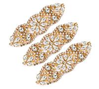 SAVITA 3 Pièces Appliques en Strass, 9,5 x 3 cm Fer Strass Sur Patch, Bling Patch Strass, Appliques de Mariage pour Mariée Vêtements Ceinture Robe (Doré)