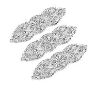 SAVITA 3 Pièces Appliques en Strass, 9,5 x 3 cm Fer Strass Sur Patch, Bling Patch Strass, Appliques de Mariage pour Mariée Vêtements Ceinture Robe (Argent)