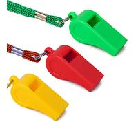 SAVITA 3 Pièces Sifflets en Plastique avec Lanière, Sifflet de Sport en Entraînement Urgence de Survie Sport pour Entraîneur Enseignant Dressage de Chiens (Jaune, Vert et Rouge)