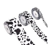 SAVITA 3 Rouleaux 15 Verges/ 13,5 m Rubans Polyester à Imprimé Vache, Ruban d'Emballage Noir et Blanc Rubans en Tissu à Imprimé Animal pour Couronne Noud Bricolage Décoration de Bouquet