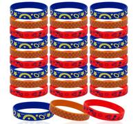 SAVITA 30 Bracelets en Silicone avec Anneau Bleu, Imprimé Bleu avec Anneau Doré à Thème Jeu Bracelets Dessin Animé pour Décorations Fête Anniversaire sur Thème du Jeu (3 Styles)