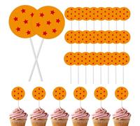 SAVITA 30 Décorations de Gâteaux Thème Dessin Animé, Décorations de Gâteaux en Carton Orange Rouge avec Étoile Thème Anime pour les Fêtes d'Anniversaire