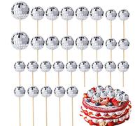 SAVITA 30 Pièces Boule Disco Garnitures de Gâteau Choix de Balles Disco Thème Disco Garnitures de Gâteau pour Décorations de Gâteaux Cupcake Décor Accessoires de Dessert Ornement Disco Party (Argent)