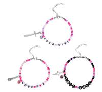 SAVITA 3pcs Bracelets de Perles Tendance pour Femmes, Bracelets Roses Violets Blancs Noirs Accessoires Tenues de Concert et Fans pour Femmes et Hommes