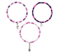 SAVITA 3pcs Bracelets Élastiques Tendance, Bracelets d'Amitié Empilables en Perles Roses et Violettes pour Hommes et Femmes Accessoires de Bijoux