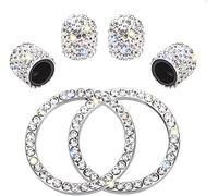 SAVITA 4 Pack Cristal Diamant Strass Pneumatique Valve Tige Bouchons Universel Valve Dust Caps Bling Accessoires De Voiture avec 2 Bling-bling Voiture Allumage Bouton Anneau Push Start Sticker Anneaux