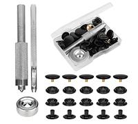 SAVITA 43 Pièces Kit de Boutons-Pression avec Base Setter Poinçonnage Creux Boutons Pressions Metalliques 15mm pour Vêtements Sans Couture Snap Button Boutons-Pression pour Cuir Vestes Jeans (Noir)