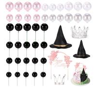 SAVITA 45pcs Décorations Fête Sur Thème Sorcières, Chapeau Sorcière Noir et Couronne Argentée Décorations Gâteau d'Anniversaire Accessoires Pratiques pour Anniversaire Mariage Remise Diplôme