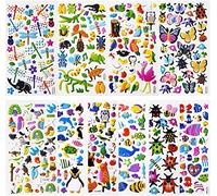 SAVITA 480+ Autocollants 3D pour Enfants et Tout-Petits Autocollants gonflés Autocollants d'animaux Mignons, y Compris Papillons, Insectes, Animaux Marins et Plus (12 Feuilles)