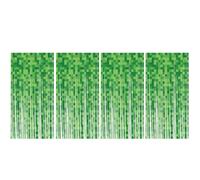 SAVITA 4pcs Rideau Frange Vert de Pixels, 200cm Long Rideau à Franges en Aluminium Toile Fond pour Une Fête Jeu Fournitures d'anniversaire pour la Décoration de la Chambre des Enfants