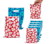SAVITA 50pcs Sacs Cadeaux Fête Hawaï, Sacs Bonbons Rouge Bleu Dessin Animé avec Poignées Pochettes à Collations Imprimé Floral et Feuilles pour Garçons Filles Anniversaire Fournitures Fête