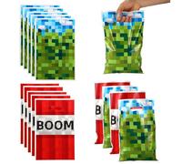 SAVITA 50pcs Sacs Cadeaux Pixel pour Fête, Sacs Cadeaux Thème Jeu Vidéo Sac à Bonbons Snack Plastique Boom avec Poignées pour Enfants Joueurs Pixel Happy Birthday Fournitures Fête (Bleu, Vert, Rouge)