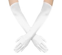 SAVITA 52cm Long Gants Satin Opéra Extensibles des Années 1920 pour Femmes, Filles Soirées Dansantes, Soins des Mains Hydratants (Blanc)