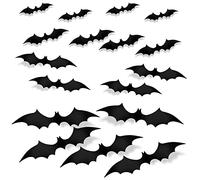 SAVITA 56 Pièces Deco Halloween Chauve Souris 3D, Autocollants Chauve Souris Noires 4 Tailles Réaliste Décoration Murale de Chauves-Souris d'Halloween pour Mur Fenêtre Porte Fournitures de Fête