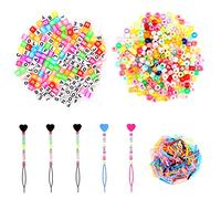 SAVITA 606pcs Ensemble Perles Tresses Cheveux, Perles de Poney Mignonnes Ensemble de Perles Acryliques pour Cheveux Tressés Fille Bracelets Colliers Bricolage Fournitures de Fabrication D'artisanat