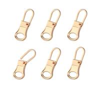 SAVITA 6pcs Tirettes Fermeture Éclair Détachables, Kit Réparation Languette Fermeture Éclair Métal pour Vêtements Vestes Pantalons Manteau Valise Sacs à Dos Pochettes (Or)