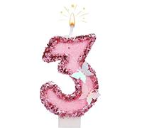 SAVITA 7cm Bougies Numéro d'anniversaire, Bougies Roses Scintillantes Cake Topper Bougies d'anniversaire Papillon avec Paillettes pour Les Fournitures de Célébrations d'anniversaire (Numéro 3)