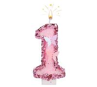 SAVITA 7cm Bougies Numéro d'Anniversaire, Bougies Roses Scintillantes Cake Topper Bougies d'Anniversaire Papillon Paillettes les Fournitures de Célébrations d'Anniversaire (Numéro 1) I04001-10