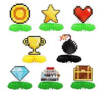 SAVITA 8pcs Centres de Table Pixel, Décorations Double Face pour Fête d'anniversaire Jeux Vidéo Centres de Tables Nid d'abeille Style Dessin Animé pour Une Décoration Table sur Le Thème Pixelisé