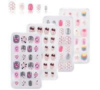 SAVITA 96 Pièces 4 Boîtes Courts Faux Ongles Pré-Colle Colorée Couverture Complète pour Filles Joli Cadeau pour Enfants Décoration d'Art d'Ongle