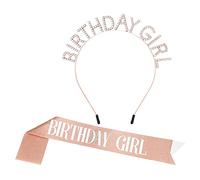 SAVITA anniversaire casque anniversaire fille bandeau fête paillettes diadèmes & anniversaire fille Satin ceinture anniversaire (Or Rose)