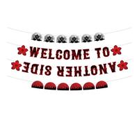 SAVITA Bannière Bienvenue Dans un Autre Monde, Noire et Rouge Forêt Hantée Bannière pour Fête d'Anniversaire Pré-Assemblée Décoration Murale pour Halloween Articles de Fête d'Anniversaire