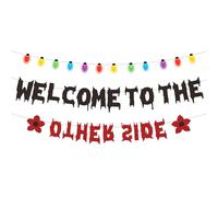 SAVITA Bannière Bienvenue de l'Autre Côté, Décoration Suspendue Pré-Assemblée Grande Taille Bannière d'Halloween Effrayante pour Décoration la Maison et de la Chambre