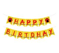 SAVITA Bannière Joyeux Anniversaire avec Motif Chien de Dessin Animé, Pré-Assemblée Jaune avec Liseré Noir pour la Décoration de Fête d'Anniversaire d'Enfants
