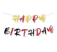 SAVITA Bannière Joyeux Anniversaire Souris de Dessin Animé, Pré-Enfilée Rouge Noir et Jaune Décorations Fête d'Anniversaire sur Thème l'Anime Toile Fond Photo pour Garçons et Filles Fête Prénatale