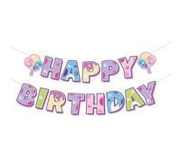 SAVITA Bannière Joyeux Anniversaire Sur Le Thème Des Dessins Animés, Pré-Assemblée Multicolore Motif Patte de Chat Mignon Accessoire Photo Polyvalent pour Les Fêtes d'Enfants