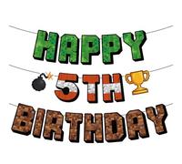 SAVITA Bannière Pixel « Happy Birthday » pré-cordée sur le thème du jeu de dessin animé - Décoration murale pour enfants, garçons et filles - Toile de fond pour photo (5e)