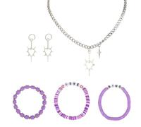 SAVITA Bijoux Fantaisie pour Femme, Bijoux d'Amitié Sur le Thème du Dessin Animé 3 Bracelets de Perles, 1 Collier et 2 Boucles d'Oreilles Accessoires pour Tenues Concert Cadeau de Fête Cosplay