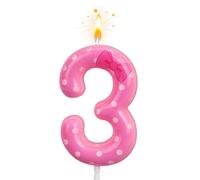 SAVITA Bougie d'Anniversaire avec Nœud Rose, Pois Blancs Bougie Numérotée avec Nœud Rose Décoration de Gâteau d'Anniversaire Décoration de Gâteau pour Fête Anniversaire (Numéro 3)