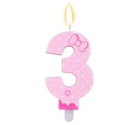 SAVITA Bougies d'Anniversaire à Nœud Rose, Bougies Chiffres à Pois Décoration de Gâteau Bougie Thème Dessin Animé Décorations Joyeux Anniversaire pour Filles Femmes Anniversaire de Mariage (Chiffre 3)