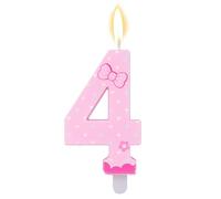 SAVITA Bougies d'Anniversaire à Nœud Rose, Bougies Chiffres à Pois Décoration de Gâteau Bougie Thème Dessin Animé Décorations Joyeux Anniversaire pour Filles Femmes Anniversaire de Mariage (Chiffre 4)