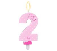SAVITA Bougies d'Anniversaire à Nœud Rose, Bougies Chiffres à Pois Décoration de Gâteau Bougie Thème Dessin Animé Décorations Joyeux Anniversaire pour Filles Femmes Anniversaire de Mariage (Chiffre 2)