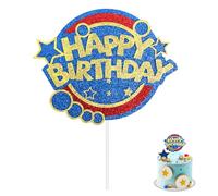 SAVITA Décoration Gâteau Hérisson Bleu Pailleté, Double Face Pièce Maîtresse Gâteau Joyeux Anniversaire Thème Dessin Animé Décoration Fête pour Enfants Garçons Filles Fournitures d'Anniversaire