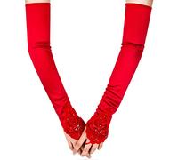 SAVITA Doigts Longue Rouge Gants percés coude Longueur Satin Gants 19 "Extensible soirée d'opéra soirée des années 1920 Gants pour Femmes