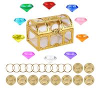 SAVITA Émeraudes du Chaos Ensemble, Comprenant 10pcs Gemmes Diamant 10 Anneaux Pouvoir en Or 10 Pièces d'or avec Coffre au Trésor Pouvoirs pour Fête Enfants Décorations Jeux Chasse Au Trésor