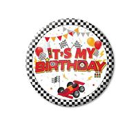 SAVITA Épinglette C'est mon Anniversaire, 5,8cm Thème Voitures de Course Badge Anniversaire avec Drapeau à Damier et Motif Voiture pour Garçons et Filles Décoration Fête