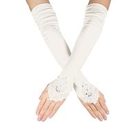 SAVITA Gants Longs en Dentelle, Doux Gants Dentelle Sans Doigts, Gants d'Opéra, Gants de Longueur de Coude, Gants Long en Satin Gants de Mariée pour Mariage, Thé, Mascarade(Crème-Blanc)